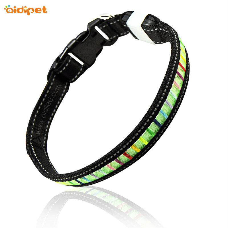 Led Light Collar for Dogs Night Walking USB Rechargeable Colorful Stripe Luxury Flashing Pet Dog Collar