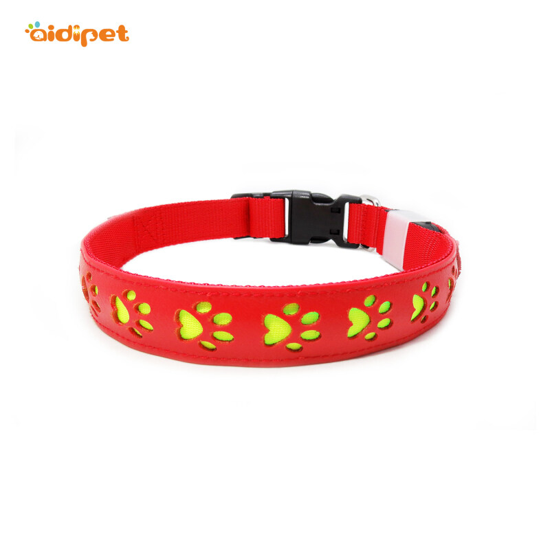 Hollow Printing PU Leather Led Dog Collar USB Rechargeable Dog Cat Led Collars Fashion Design Luminous Pet Collar