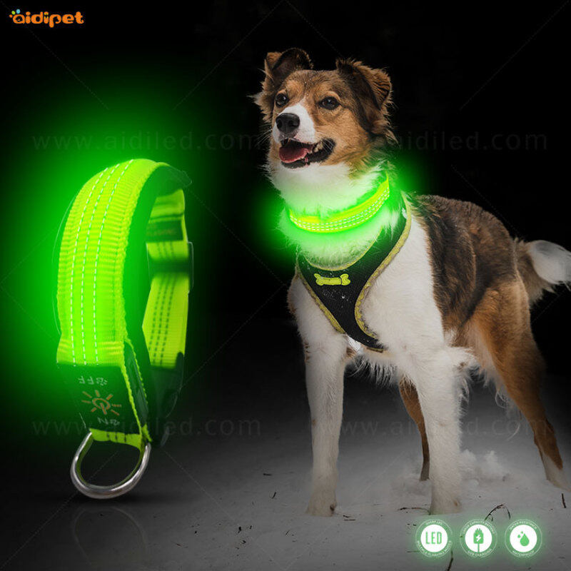 Customized Logo Padded Leather Dog Collar Led Flashing Reflective Nylon Dog Collar with USB Glow Led Dog Collars
