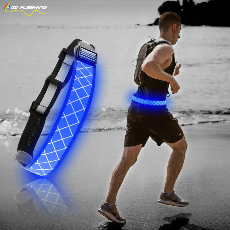 Night Sport Safety Led Wide Waist Belt Customize Light up USB Rechargeable Cycling Elastic Waist Belt