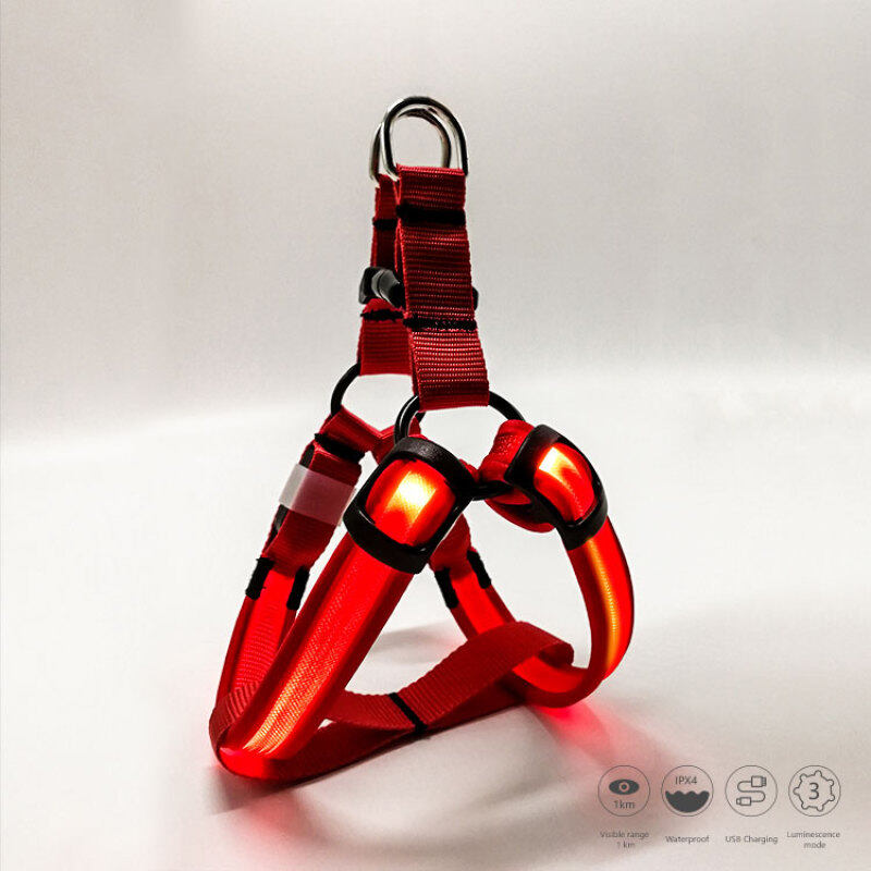 Solid Color Led Dog Pet Harness Chest Reflective Nylon Harness with Led Hot Sale Led Dog Harness