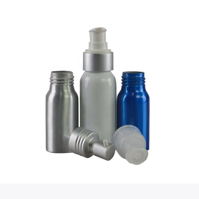 Cosmetic and skin care aluminum bottle with metal and plastic lids