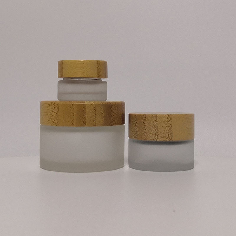 Hot cake clear frosted cream cosmetic jar and bottle with bamboo lid for skincare