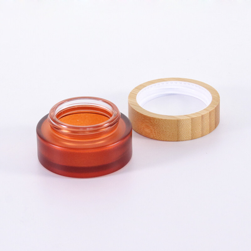 natural 150g 100g 50g 30g 15g 5g amber frosted glass cosmetic facial cream jar with bamboo lid,empty glass jar