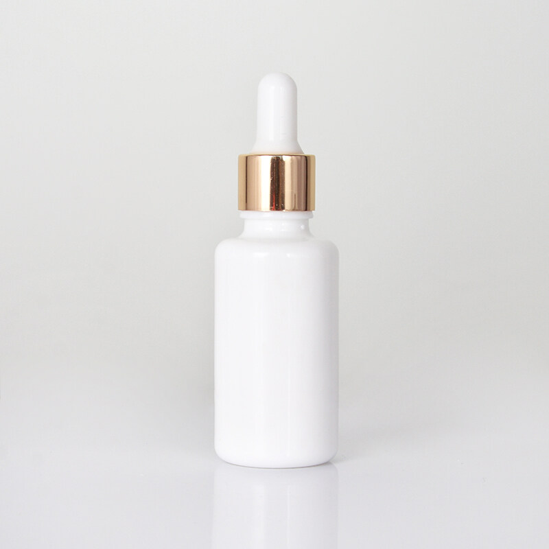 30ml opal white glass bottle with electroplating golden dropper for essential oil serum