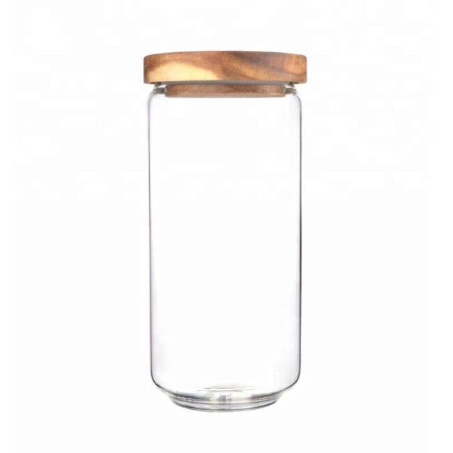 Acacia Lid Food Storage Jar for Kitchen Storage Jar for Glass Cover Customized Round Clear, Transparent Detachable Sundries GP08