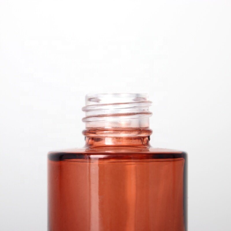 Amber Colored 60mL Transparent Glass Flat Shoulder Refillable Lotion Pump Bottle