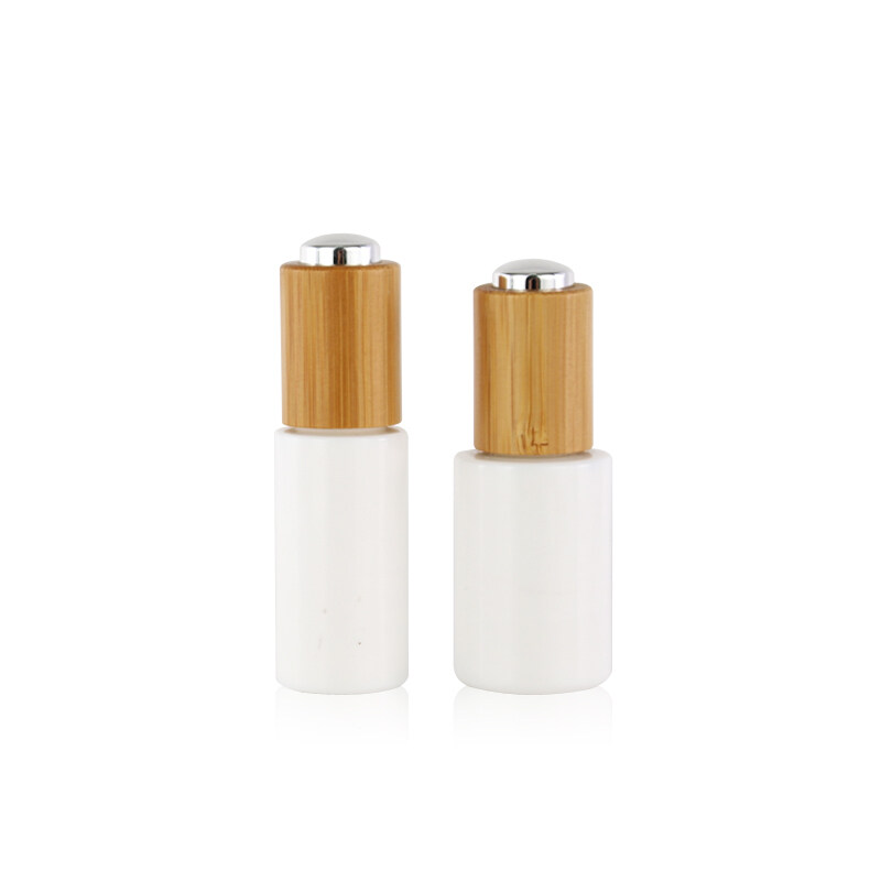 10ml small cosmetic opal white dropper glass bottle with bamboo lid