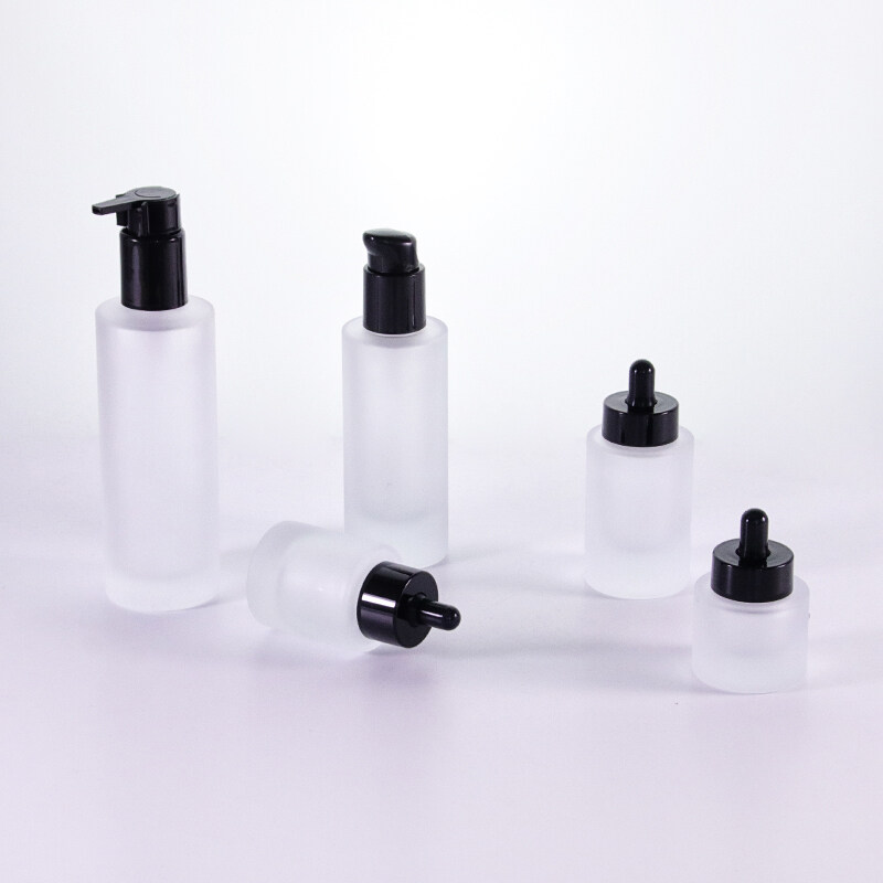 Frosted Custom 30ml 50ml 100ml dropper bottle  50g cream jar with thick bottom cosmetic packaging serum glass dropper bottle