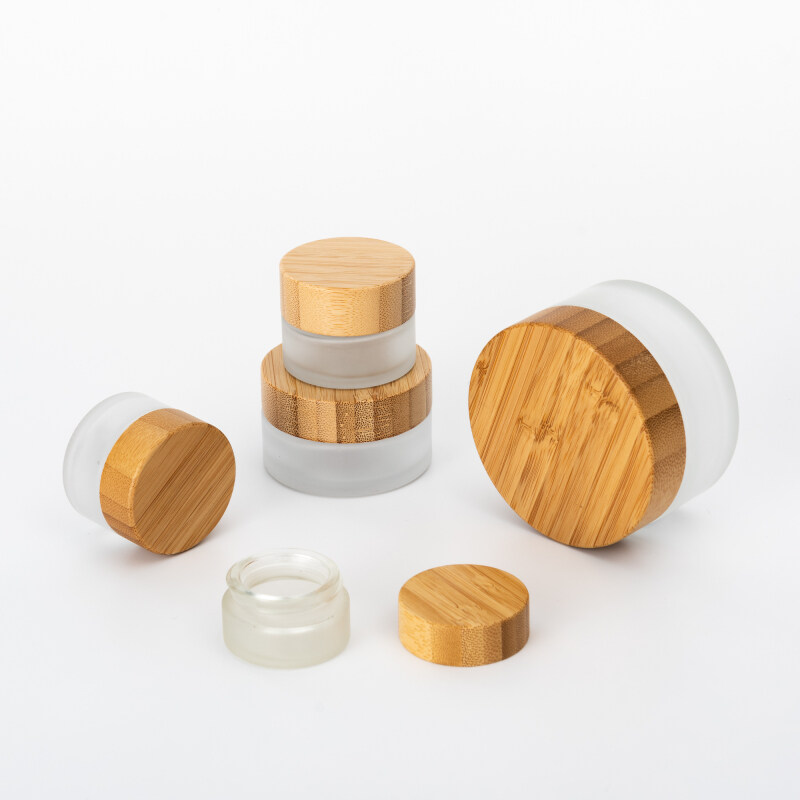 Wholesale High Quality 15g 30g 50g 100g  Skincare Cream Glass Jar For Cosmetics Containers With Bamboo wooden Lid