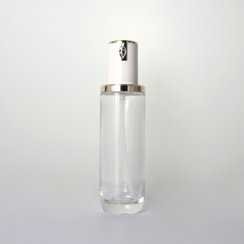 Clear Glass Bottle Essence Essential Oil Toner Bottle Gold White Lid Press Spray Pump Bottle