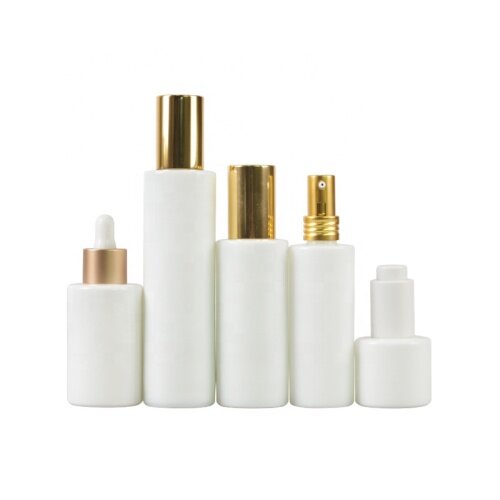 Opal white glass bottle and jar lotion bottle cosmetic jar,cosmetic packaging skincare bottle