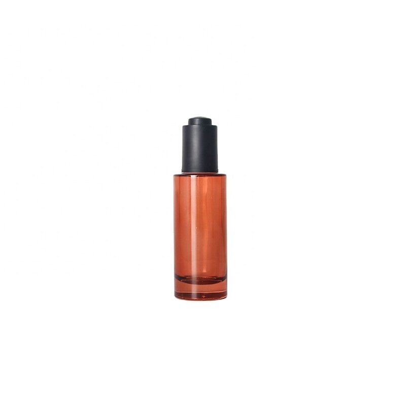 Amber Colored 50mL Transparent Cylinder Skincare Press Pump Dropper Bottle