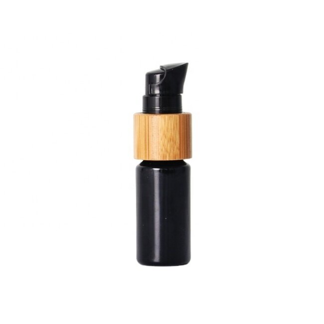 Custom Print Mini Airless Lotion Serum Bottle with Black Press Pump Bamboo Collar