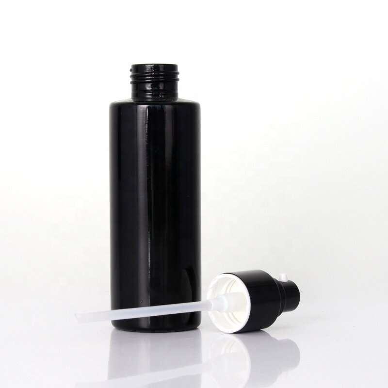 Opaque Black Body Lotion Pump Glass Bottle Set with Bamboo Cap