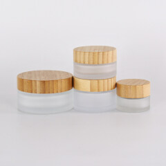 Natural 100g 100ml 50g 30g 15g 5g engravable frosted glass cosmetic facial cream jar with bamboo lid
