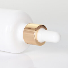 100ml custom round shoulder opal white  glass bottle with electroplated golden white rubber dropper