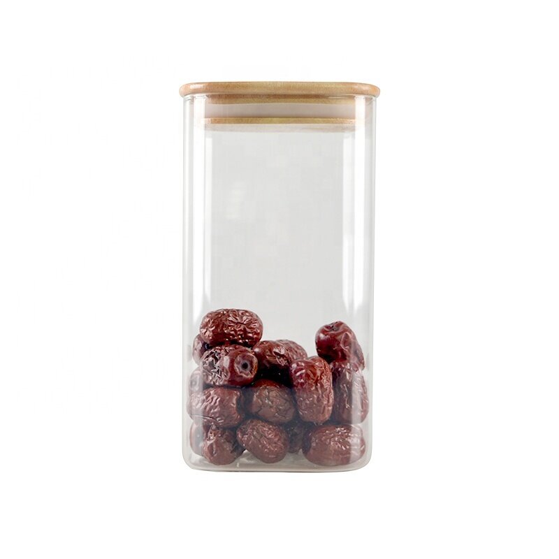 Square glass jar food clear containers jar glass with lid