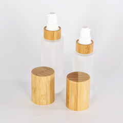 Frosted Glass Fine Mist Atomizer Empty Glass Perfume Essential Oil Spray Bottle With Real Wooden Bamboo Pump Head