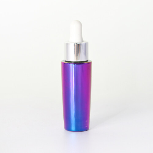 purple glass bottle squeeze latex head dropper cap metal collar essential oil essence bottle empty bottle
