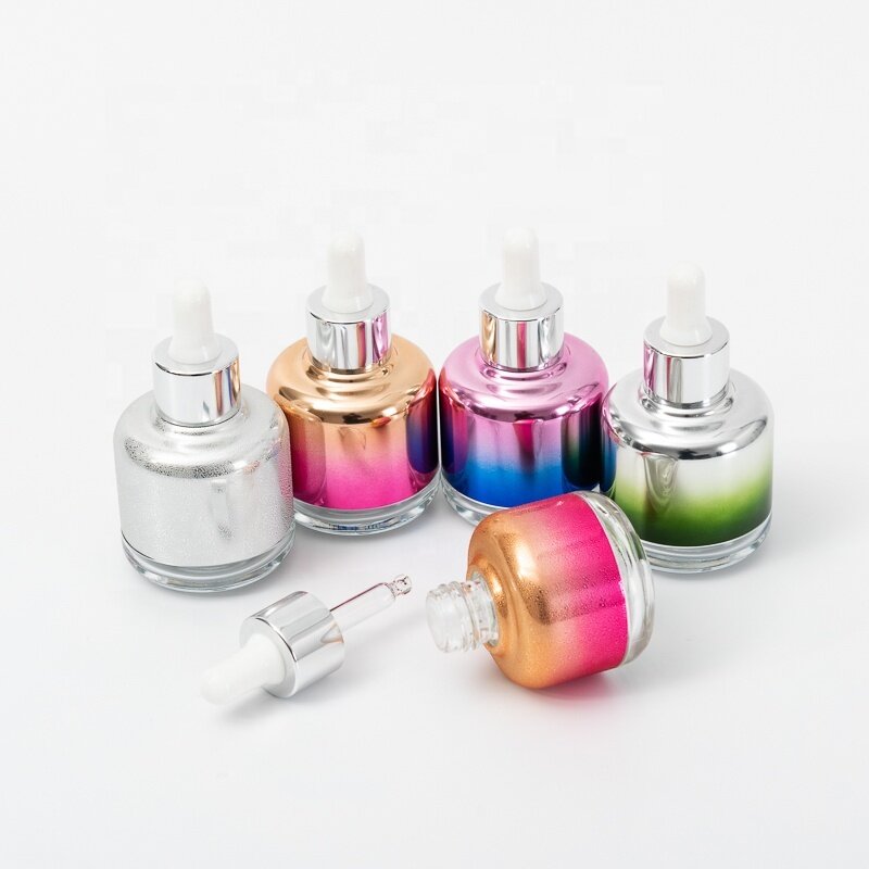 colorful aluminum coated glass bottle with runner dropper gradient color bottle
