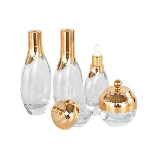 50ml  120ml 150ml  special shape glass bottles,25g 50g glass cream jar,set of skincare comestic packaging