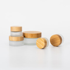 hot selling 5g 15g 30g 50g 100g luxury Frosted cosmetic face cream glass jar bottle with wooden bamboo lid
