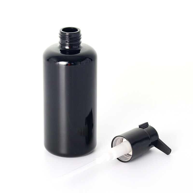 Factory price 200ml opaque black round shoulder cosmetic glass lotion bottle glass pump bottle