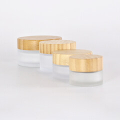 luxury 5g 15g 30g 50g 100g frosted glass cosmetic cream jars, real wooden bamboo lid for glass jar