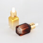 20ml colorful amber or golden square cosmetic essential oil serum glass with press pump dropper
