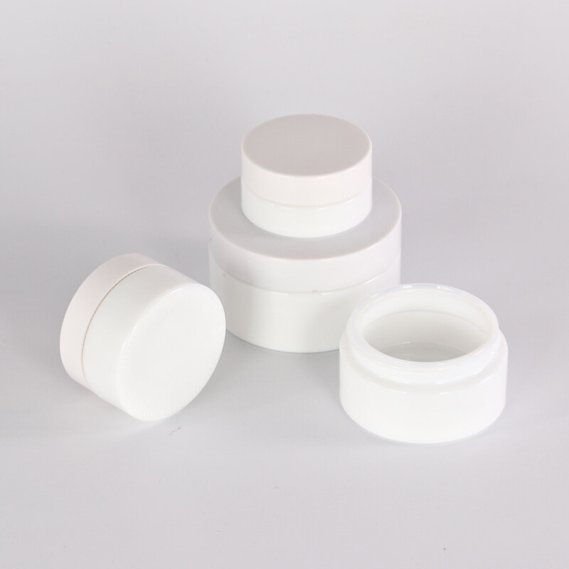 Nice look wide mouth white cosmetic packaging opal white glass raw material for  glass jar