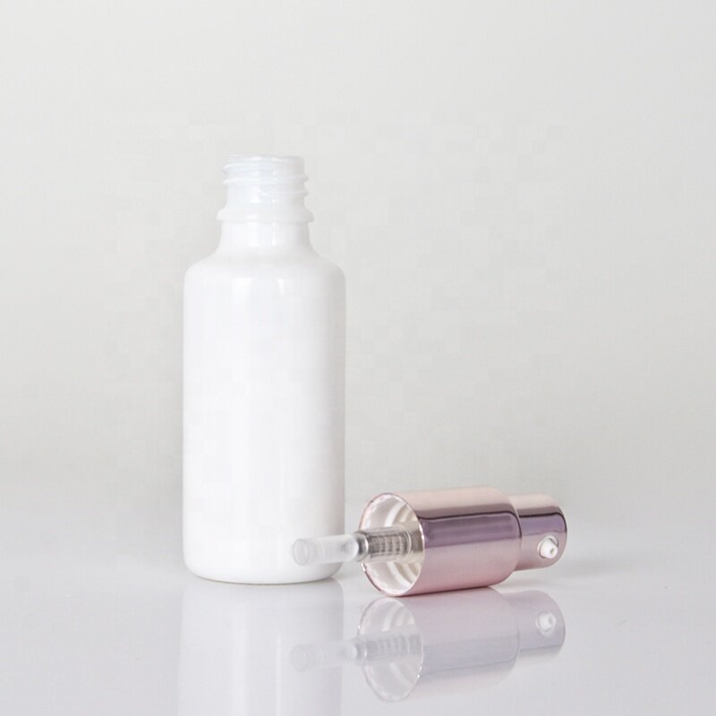 30ml white glass bottle with rose gold pump opal glass lotion bottle wholesale