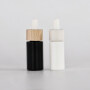Wholesale  Black White Glass Essential Oil Dropper Bottle with Bamboo lid 5ml 10ml 15ml 30ml 50ml 60ml 100ml 200ml