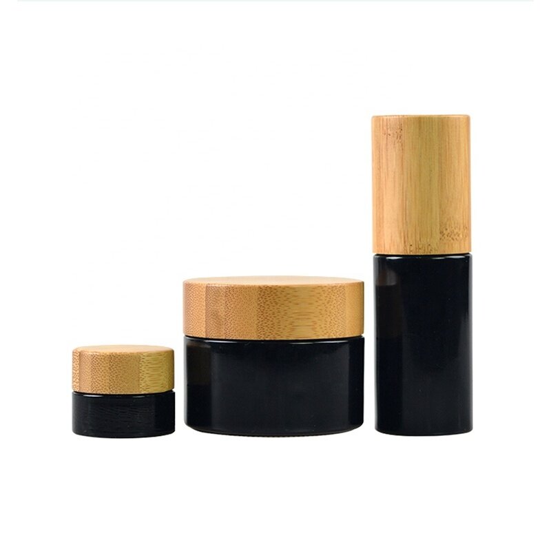 Hot Selling Dark Violet Cosmetic  Glass Cream Jar and Bottles With Wooden Cap