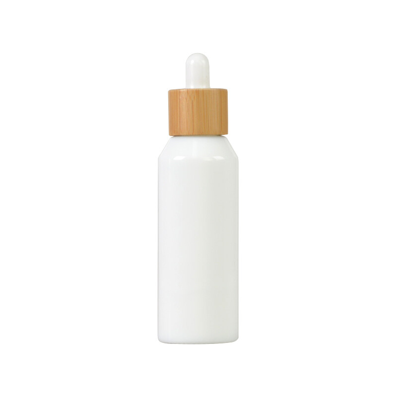Bamboo collar dropper Cosmetic Packaging rose gold caps Whole Set White Glass Bottles