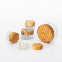 hot selling 5g 15g 30g 50g 100g luxury Frosted cosmetic face cream glass jar bottle with wooden bamboo lid
