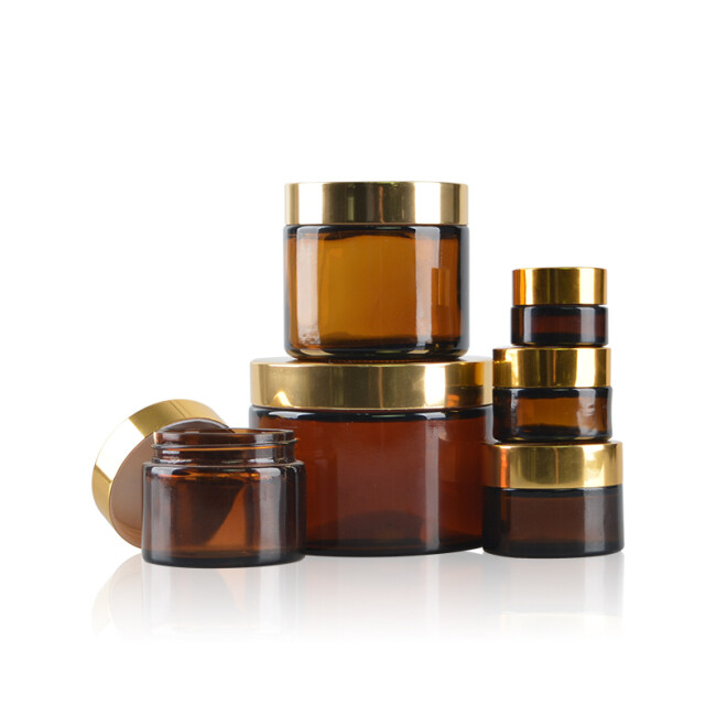 5g,10g,15g,30ml,50ml,100g,200ml,1oz,2oz, 250g,500g,80g empty amber glass cosmetic jar glass amber jars glass with metal lid