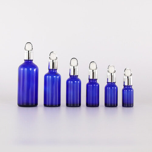 blue color general type glass bottles wholesale glass essential oil bottle, blue lotion glass bottle