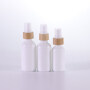 Bamboo wood cover series opal white  glass lotion bottle press pump  essential oil skin care products empty bottle
