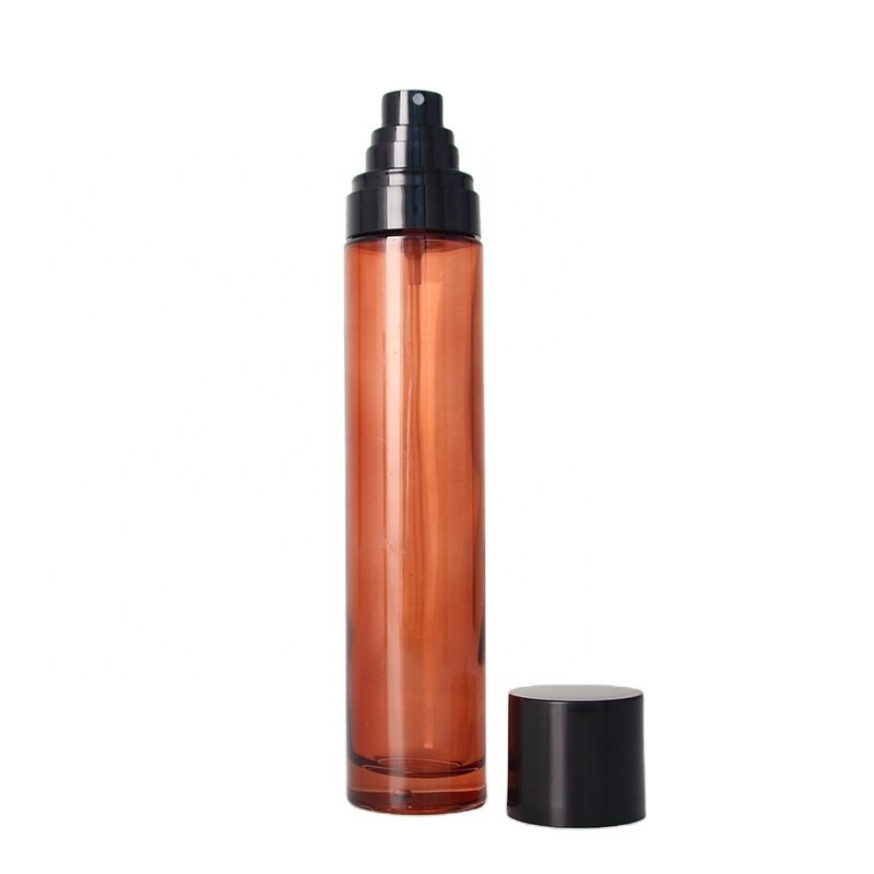 Amber Colored 100mL Round Toner Glass Bottles with Flat Shoulder for Body Facial Mist