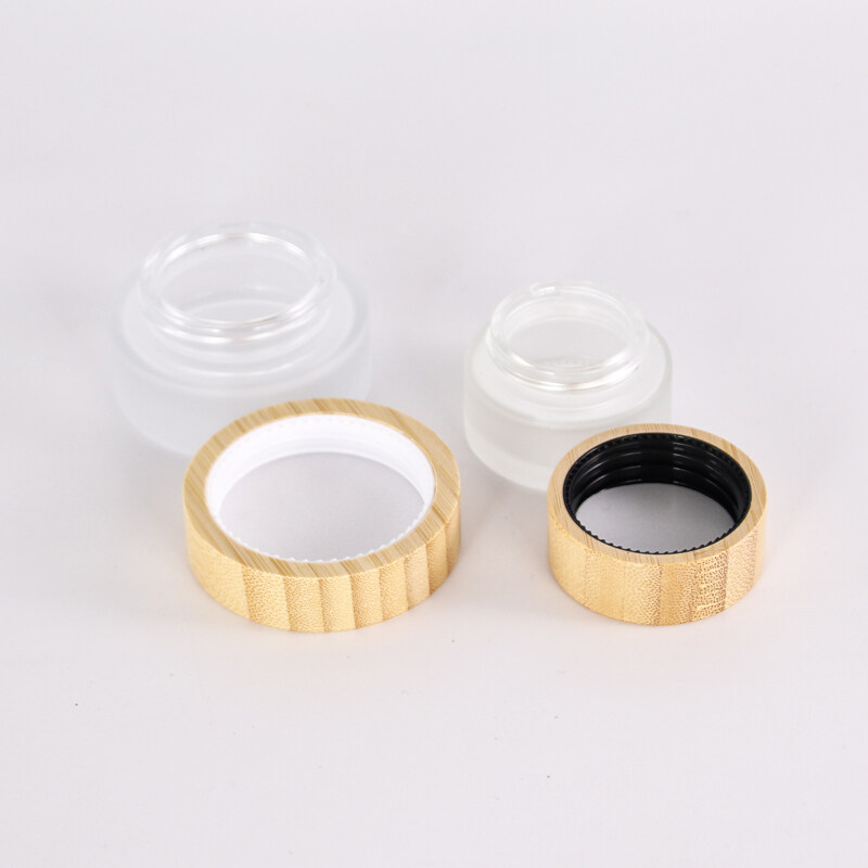 New product natural frosted clear glass  body butter cosmetic cream jar with bamboo lid