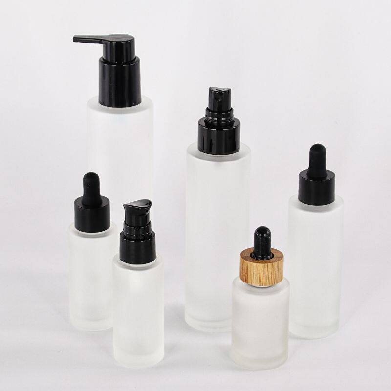 10ml 15ml 20ml 25ml 30ml 50ml Essential Oil Serum Flat Shoulder Frosted Clear Glass Dropper Bottle with Pipette Glass Lid