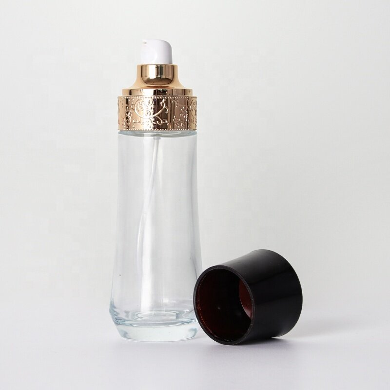 100ml stylish glass bottle with special lid clear glass bottle for skin care hexagon shape bottle for serum and lotion