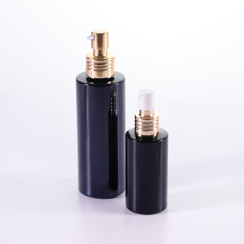 10ml 15ml 30ml 50ml 100ml 120ml natural black glass bottle with gold aluminum pump for lotion and serum
