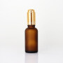 Ready to ship 30ml round shape amber glass bottle with luxury golden dropper for essential oil glass bottle