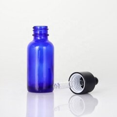 Navy Blue Serum Glass Bottle with Black Dropper