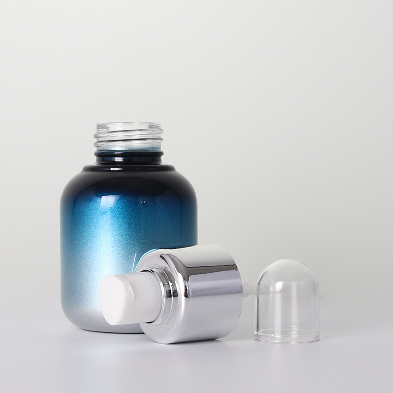 Dome Shoulder and Bottom Anodized Aluminum Middle Cap Press Pump Spray Blue Gradient water lotion Bottle