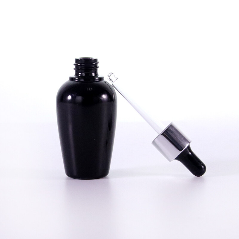 Opaque Black Glass Thick Bottom Metal Cap Essential Oil Essence Lotion Dropper Bottle