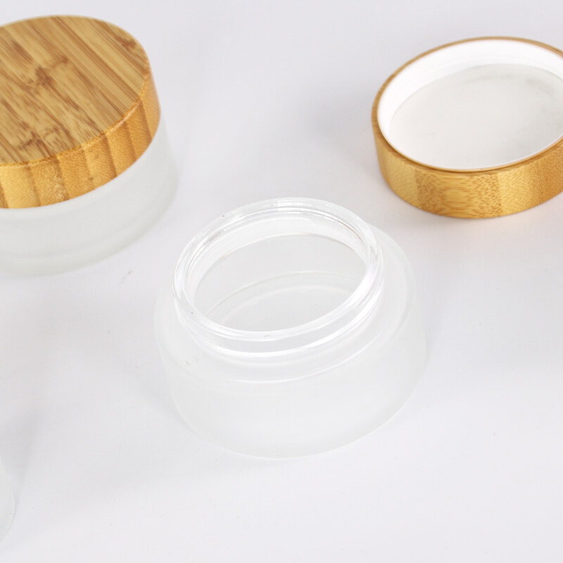 100% eco-friendly cosmetic packaging bamboo cream glass jar clear frosted glass jar with bamboo lid