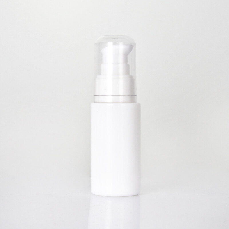 Ready to ship 30ml opal white glass bottle with high quality white spray pump and transparent cap for skincare